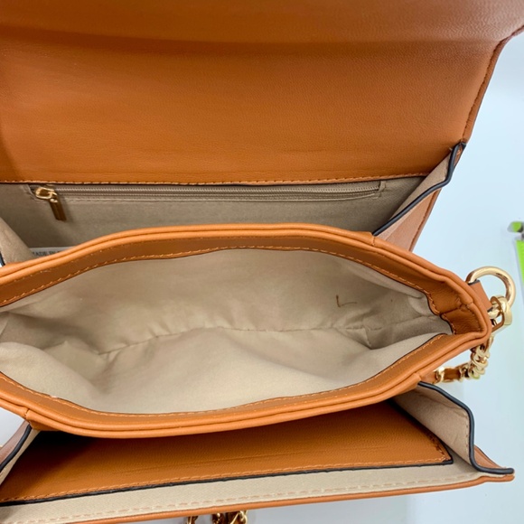 Chic brown/tan top handle trendy quilted shoulder crossbody bag gold-tone chain - Picture 3 of 13